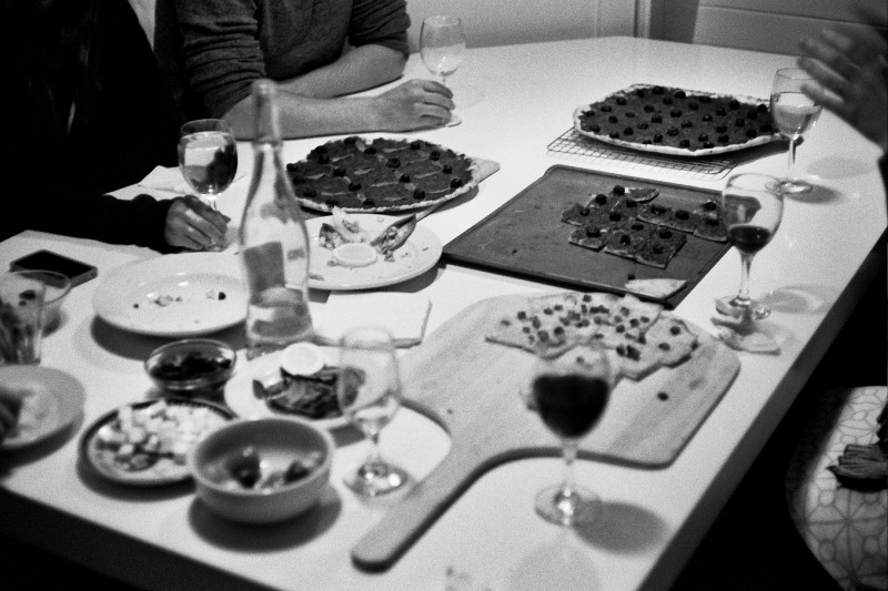 Table full of pissaladières during our Abbey St housewarming