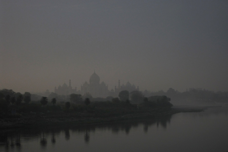 Silhouette of the Taj Mahal at dawn