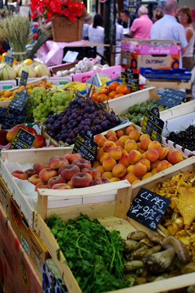 Fruits and mushrooms at the Provencal Market in Antibes, France