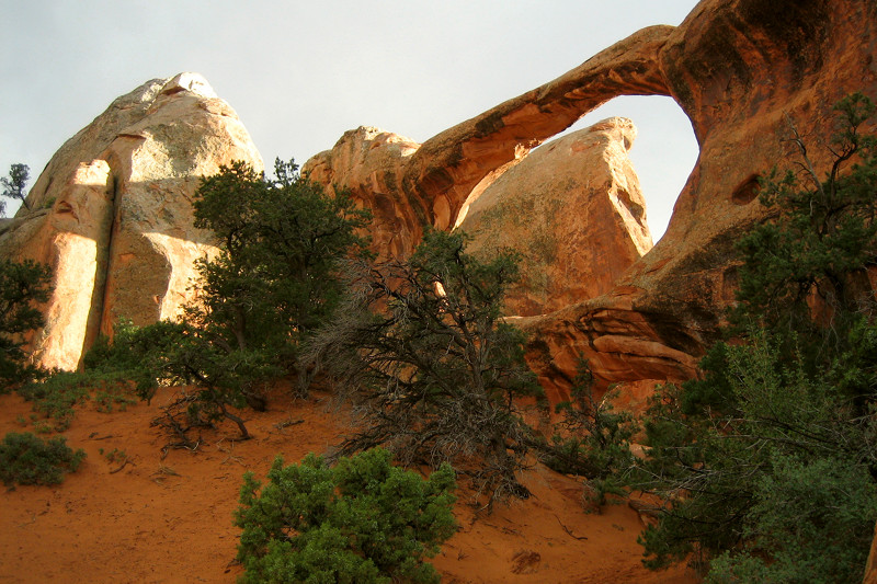 Double-O arch at sunset at Arches National Park