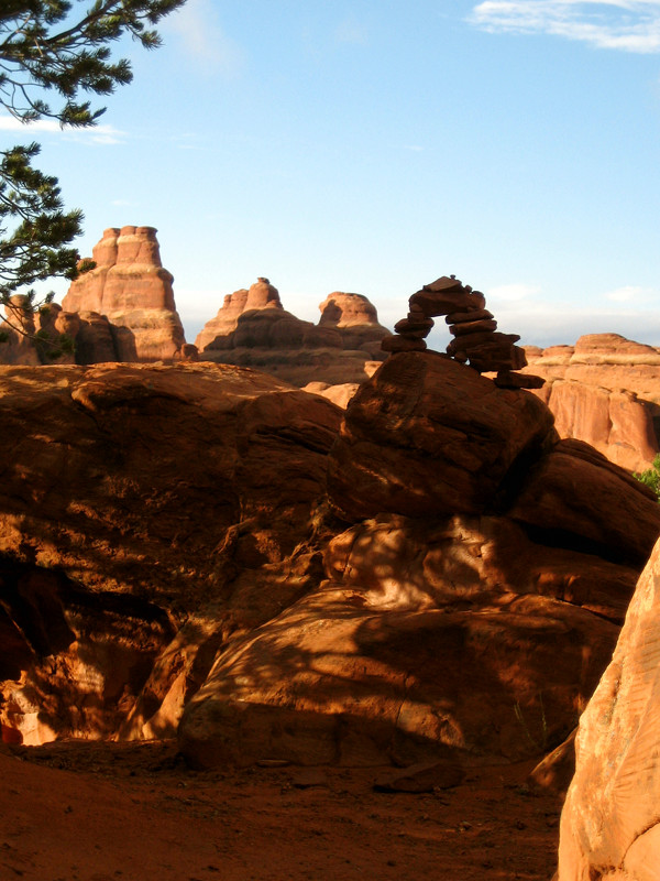 A rock cairn arch at Arches National Park