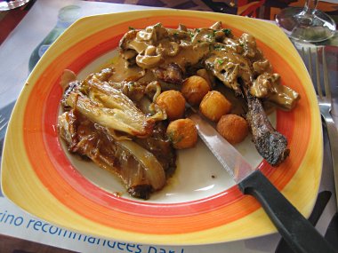 Chicken leg with roast endive