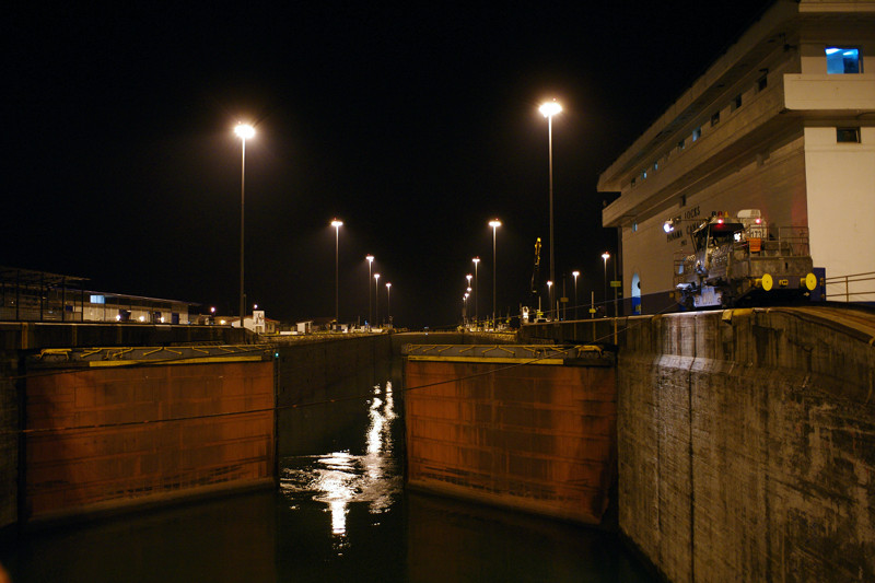 the first Gatun Lock of the Panama Canal opening