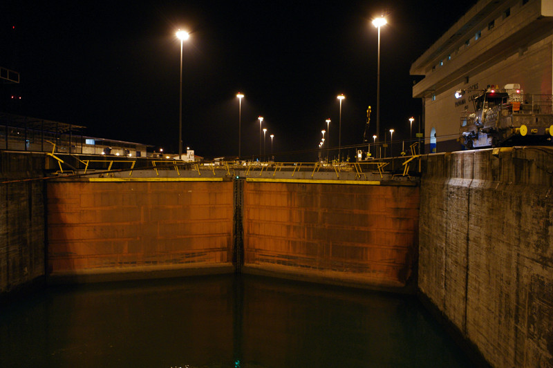 Doors of the first Gatun Lock of the Panama Canal at high water