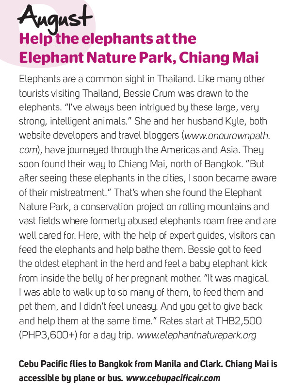 Elephant Nature Park review in Cebu Pacific's in-flight magazine, Smile, January 2011