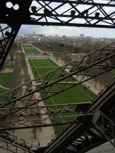 View from the Eiffel Tower looking across the Parc du Champs de Mars.