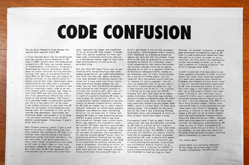 Code Confusion by Justin Watt, from Fabrikzeitung #285 Quick Response