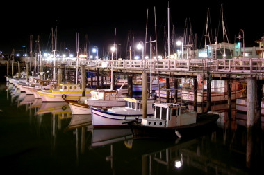 Fishing boats docked near Fisherman's Wharf in San Francisco