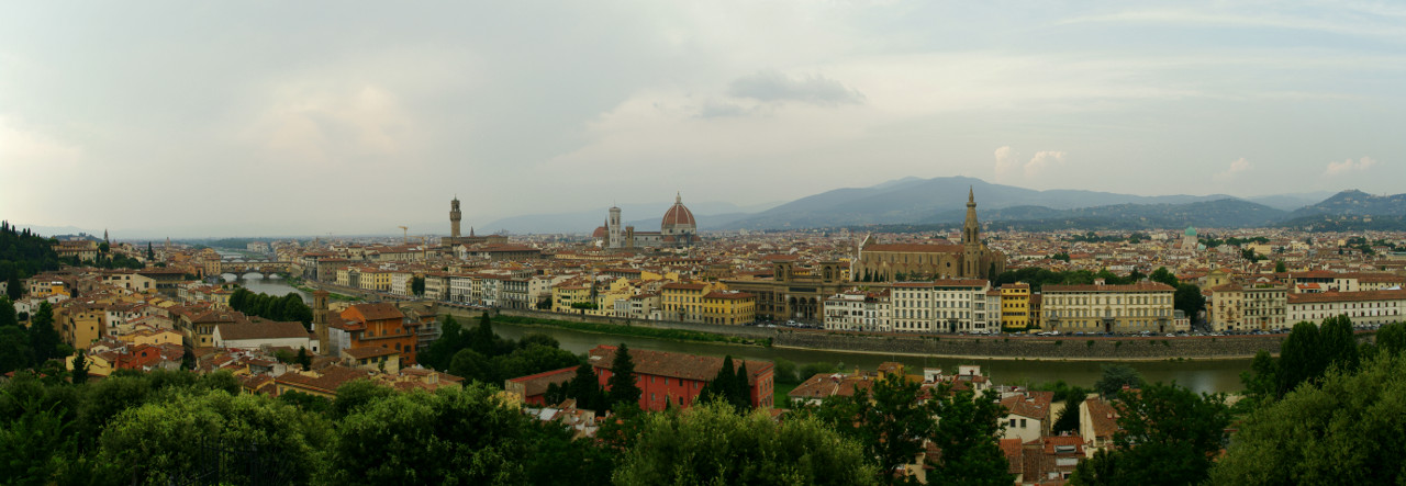 Panorama of the Florence (Firenze), Italy skyline in the early evening