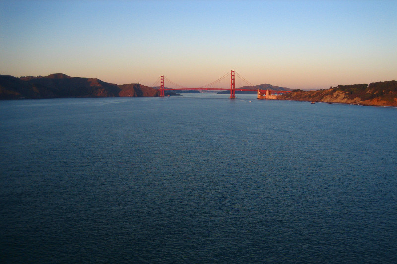 The Golden Gate Bridge from Land's End at sunset
