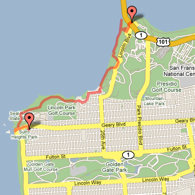 Map of hike from Golden Gate Bridge to the Cliff House