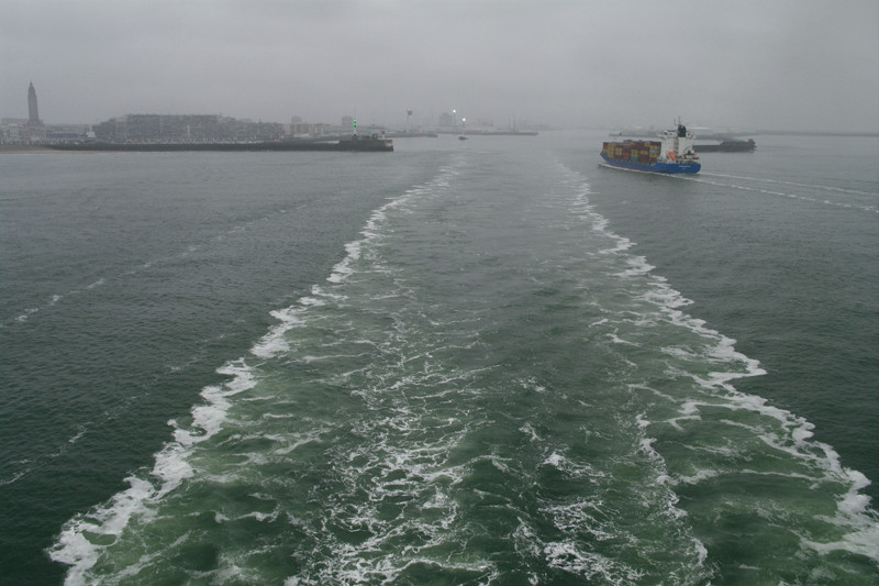 Looking back towards the port of Le Havre, France, taken from the Hanjin Palermo
