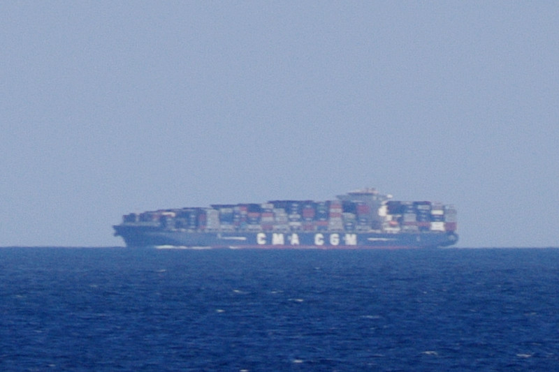 Telephoto container ship seen from the Hanjin Palermo