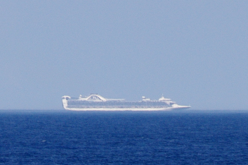 Telephoto cruise ship seen from the Hanjin Palermo