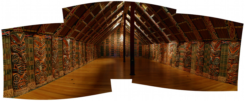 Panorama of the inside of the Hotunui wharenui
