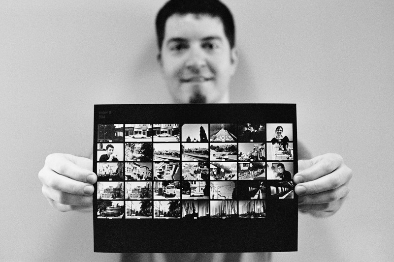 Justin holding his first Leica M3 Tri-X contact sheet