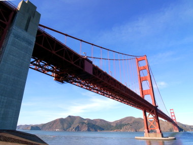 Super-wide angle view of the Golden Gate Bridge from Fort Point