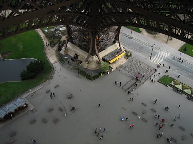 Looking down on the east piler of the Eiffel Tower