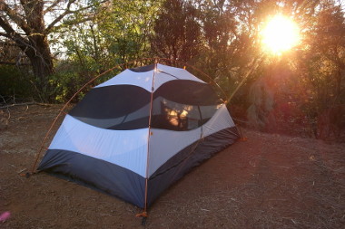The sun setting on our tent