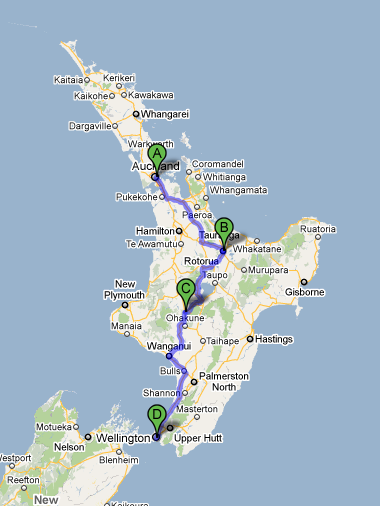 Map Of New Zealand North Island. New Zealand North Island road