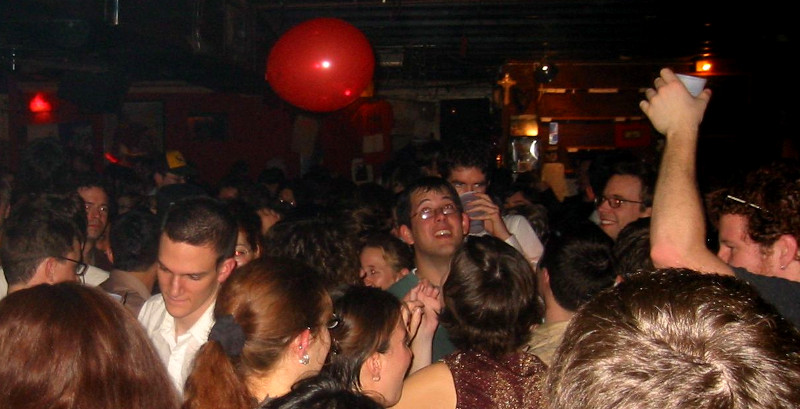annotated photo of the new years dance party at hell (the bar), in chapel hill, nc