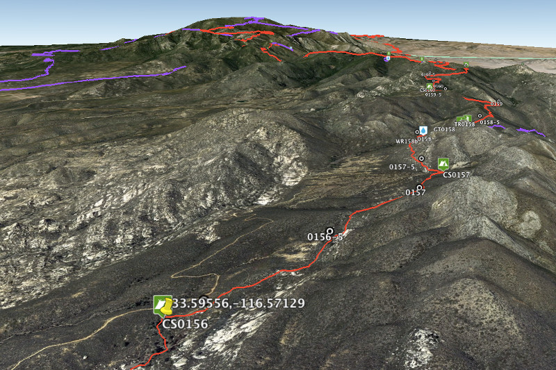 Mile 156 of the PCT on Google Earth