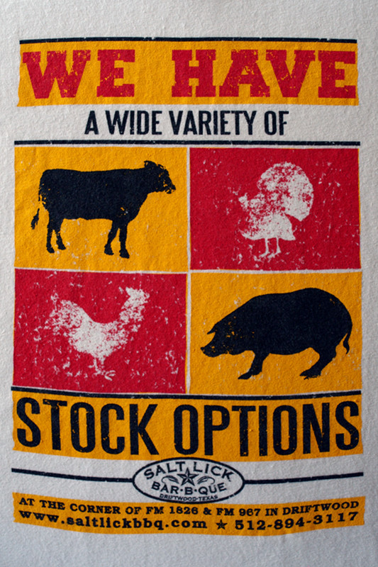 Salt Lick Bar-B-Que Stock Options T-shirt