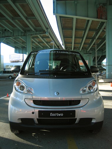 front view of a silver smart fortwo