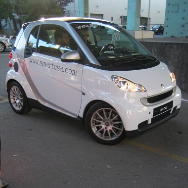 3/4 right view of a white smart fortwo