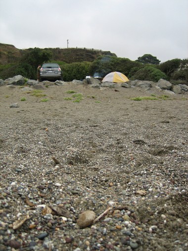 Campsite at Wright's Beach, as seen from the beach