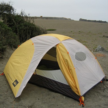 Tent all set up at Sonoma Coast's Wright's Beach campground