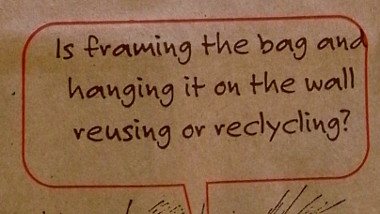 Trader Joe's grocery bag typo, close up