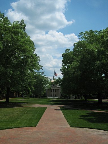 UNC Campus's Polk Place, looking towards Wilson Library