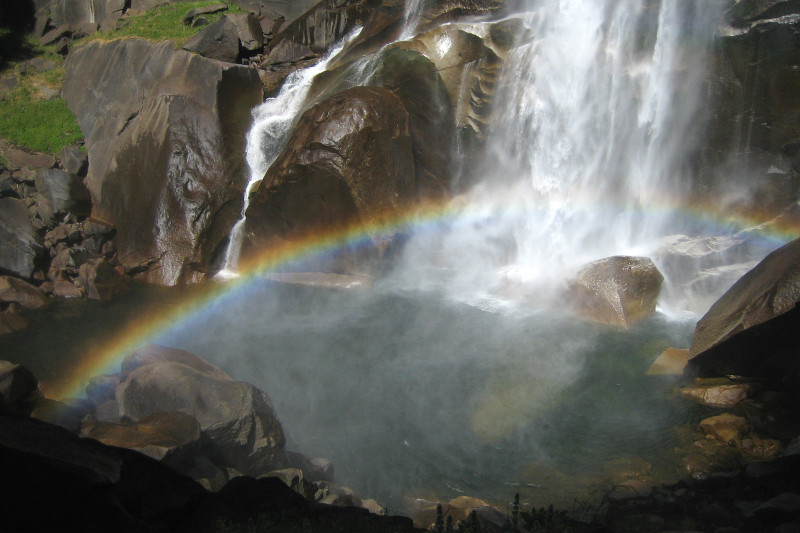 Rainbow at the bottom of Vernal Fall in Yosemite National Park