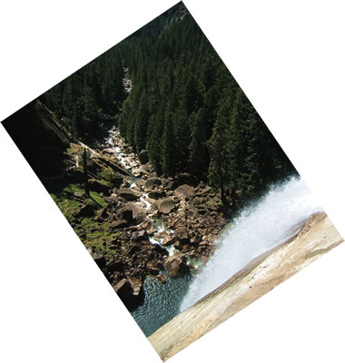 Looking over the edge at the top of Vernal Fall in Yosemite National Park