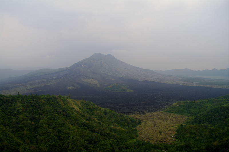 A hazy view of the Gunung Batur volcano