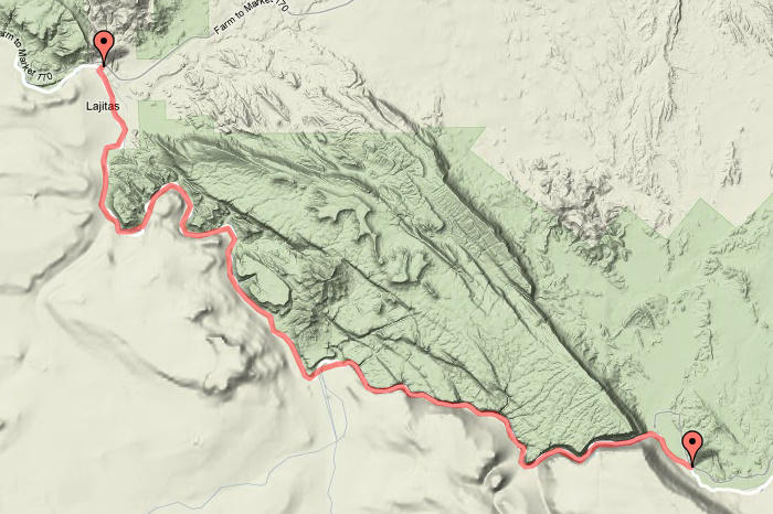 Terrain map of Rio Grande rafting route through the Santa Elena Canyon