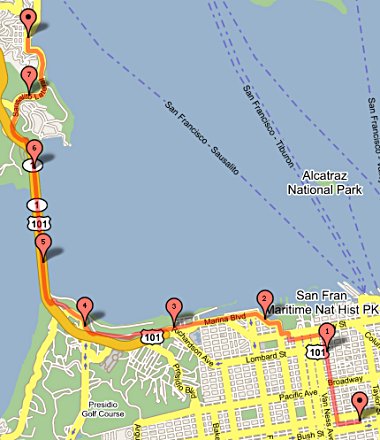 My bike route to work from San Francisco to Sausalito