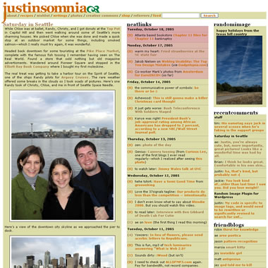 Blog screenshot before redesign during October 2005