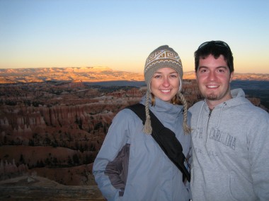 Stephanie and Justin at Sunset Point (at sunset) in Bryce Canyon National Park