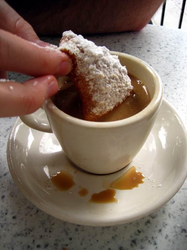 Cafe au lait and beignets from Cafe du Monde in New Orleans, LA