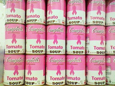 Warhol-esque pink cans of Campbell's Soup