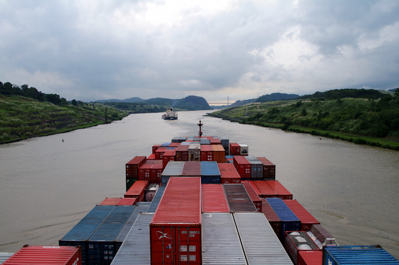 Passing through the Gaillard Cut of the Panama Canal