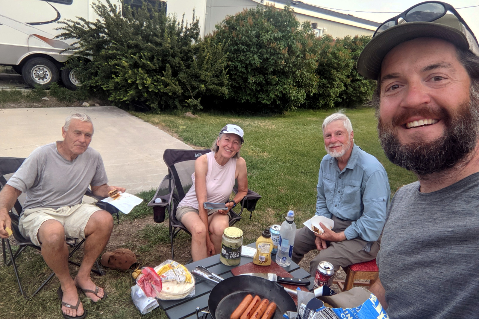 Selfie with brother and sister Mike and Grace, Dad, aka 'Tartan', and Justin manning the 'grill'