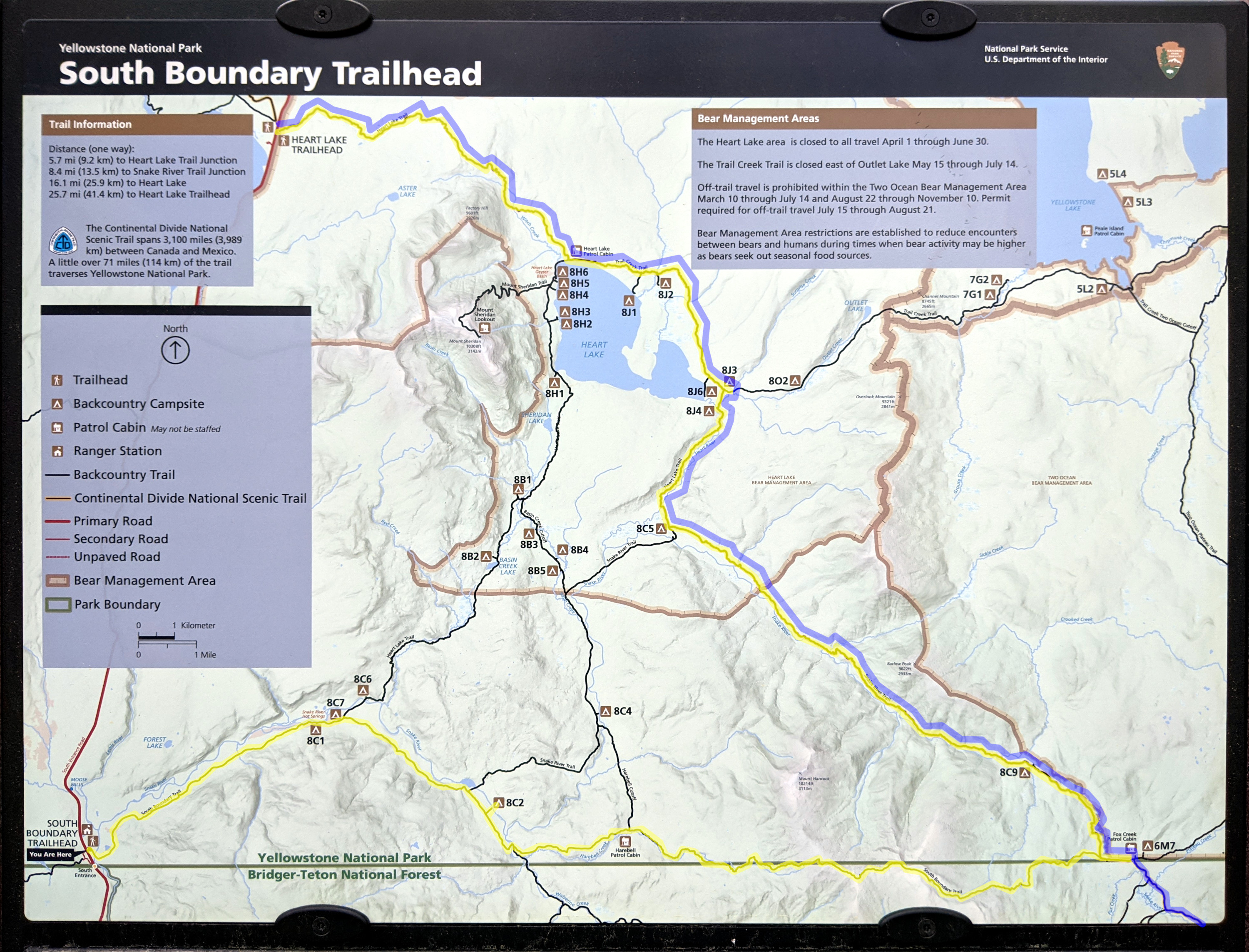 Annotated copy of Yellowstone National Park South Boundary Trailhead Map