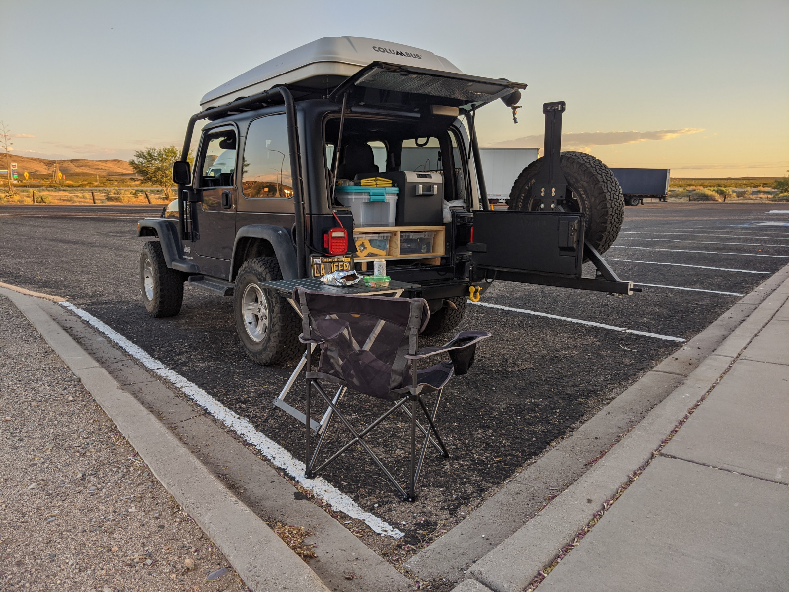 Setting up for the evening at a rest stop in Lordsburg, NM