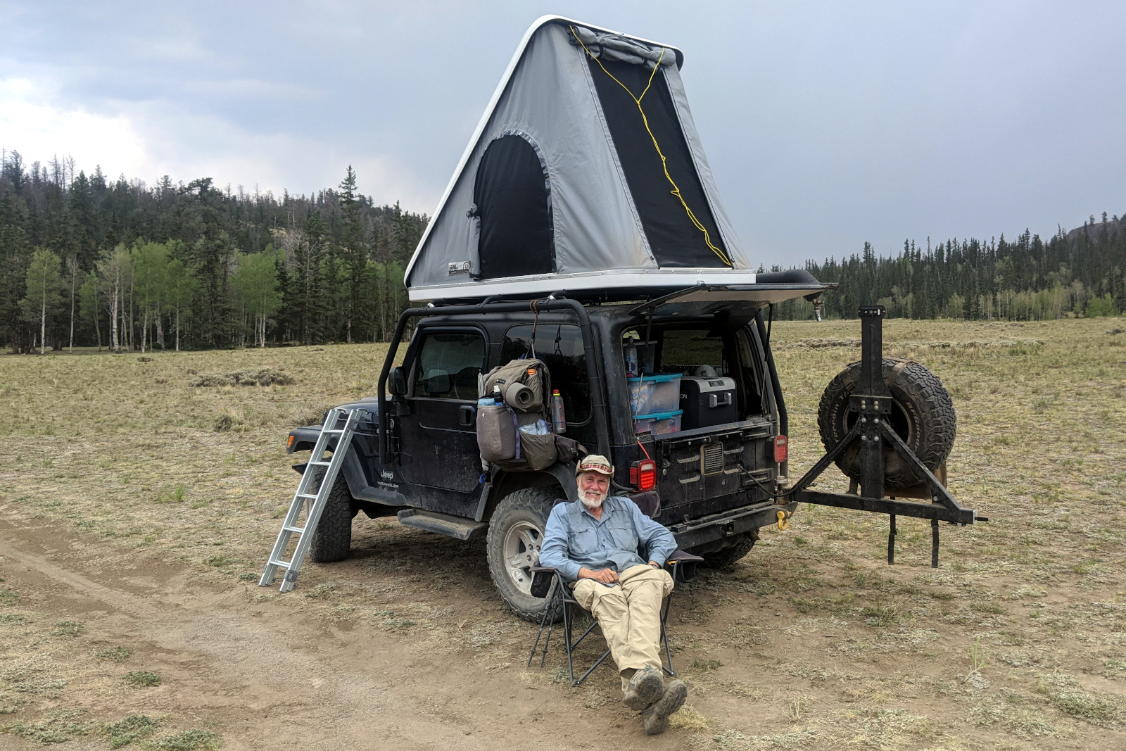 Dad (aka Tartan), in front of La Jeep, feeling good after the day's hike