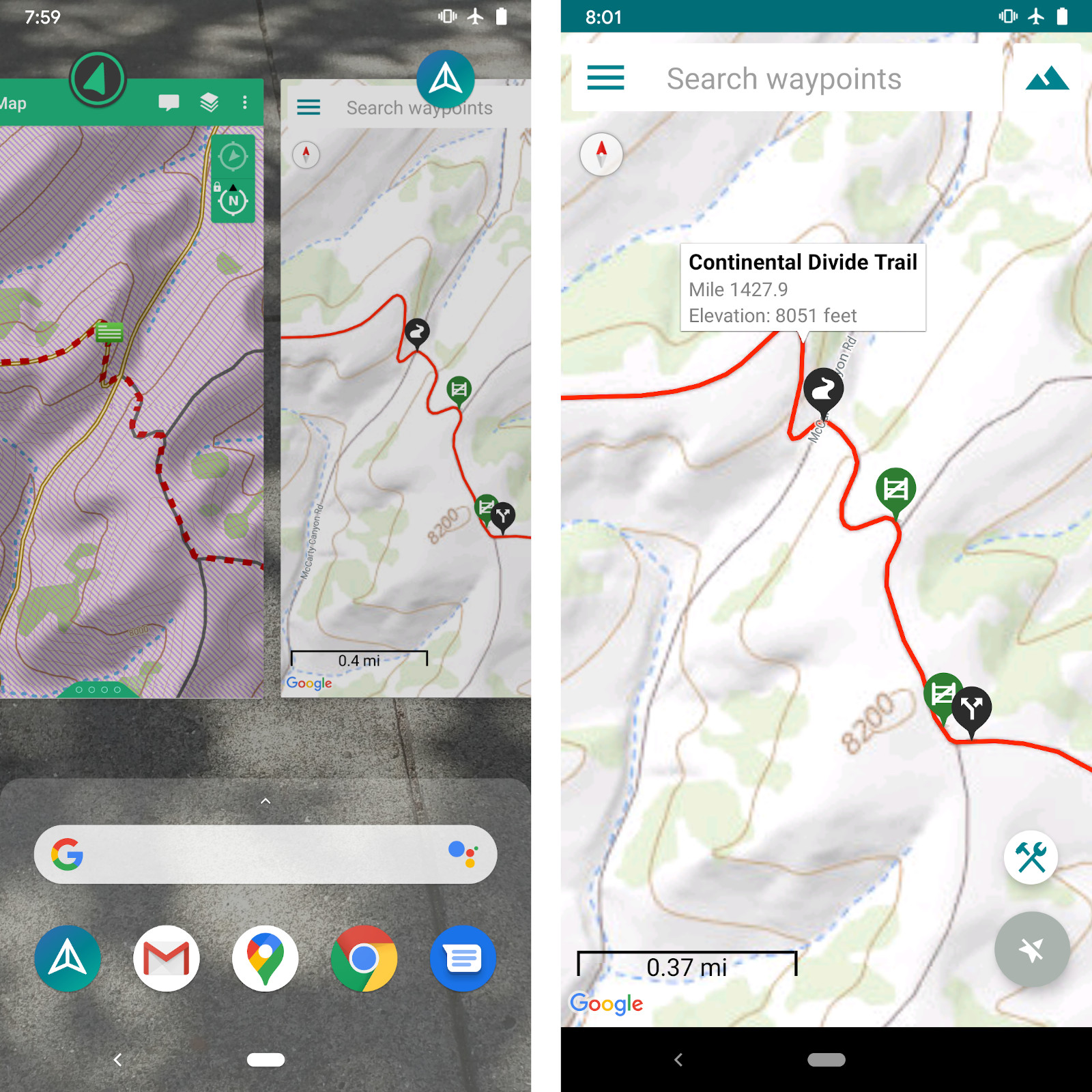 Comparing Earthmate and Guthook to find the mile of an arbitrary GPS coordinate