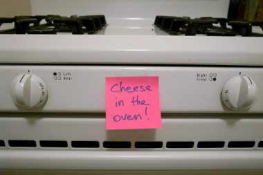 Cheese in the oven! Post-It note