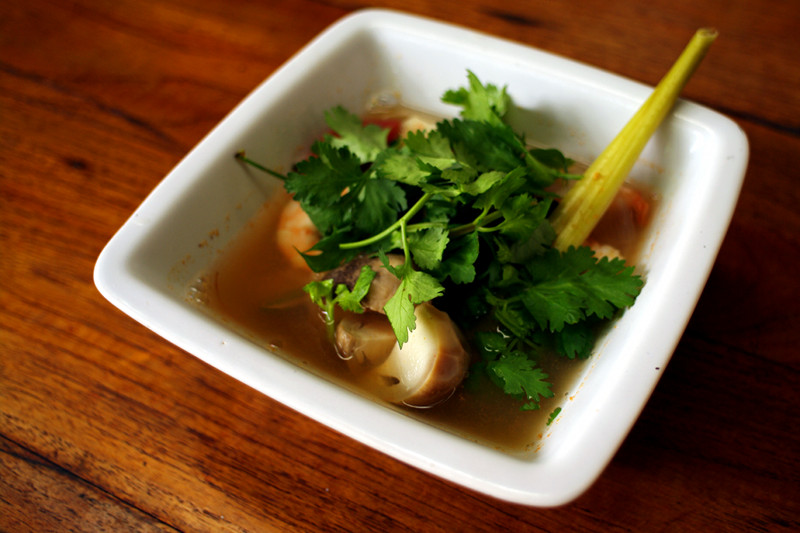 Tom yam goong made at A lot of Thai cooking class in Chiang Mai, Thailand